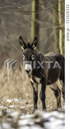 Serene Brown Donkey Standing in Natural Environment with Beautiful Background in Soft Light 131826332