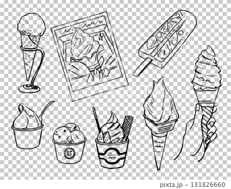 Soft serve ice cream or popsicles in cones or cups 131826660