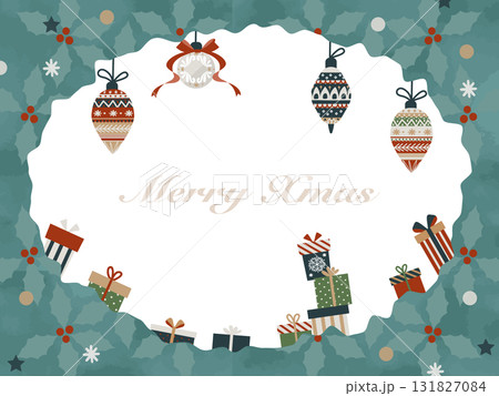 柊のパターンとオーナメントのクリスマスフレーム素材 柊のパターンとオーナメントのクリスマスフレーム素材 131827084