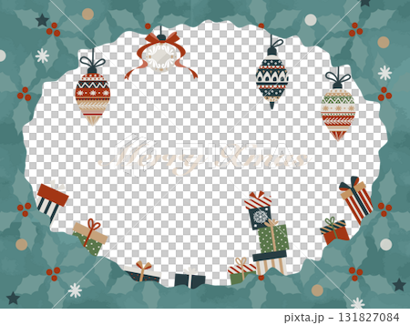 柊のパターンとオーナメントのクリスマスフレーム素材 柊のパターンとオーナメントのクリスマスフレーム素材 131827084