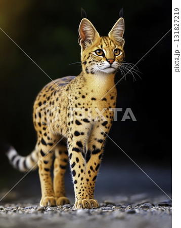 Majestic Serval Cat with Distinctive Spots Posing Gracefully in Natural Environment 131827219