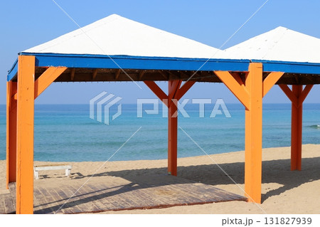 Sun shelter in a city park on the Mediterranean coast. Sun shelter in a city park on the Mediterranean coast. 131827939