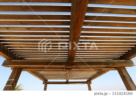 Sun shelter in a city park on the Mediterranean coast. 131828160