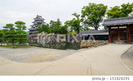 国宝松本城の朝　天守閣と黒門　長野県 131828291