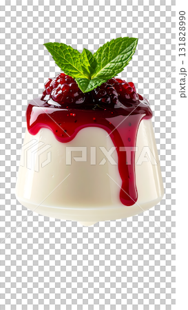 精緻的甜點，融化的奶凍和芬芳的藍莓醬 | 無背景，透明PNG 131828990