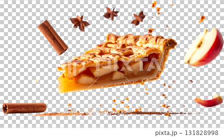 香ばしく焼き上げたアップルパイ｜背景なし・透過PNG 131828998