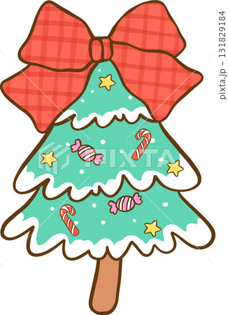 Christmas Gingham, Cute Christmas Tree Illustration with Bow Catoon Hand Drawn Christmas Gingham, Cute Christmas Tree Illustration with Bow Catoon Hand Drawn 131829184