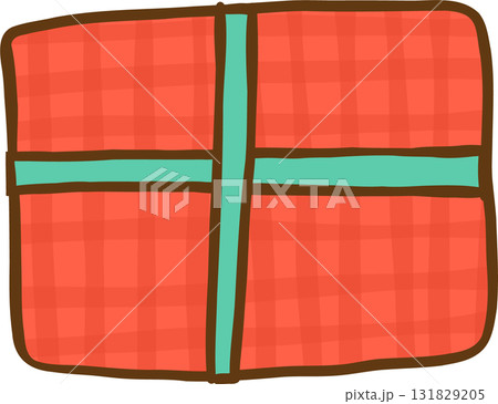 Christmas Red Gift Box with Green Bow Hand Drawn 131829205