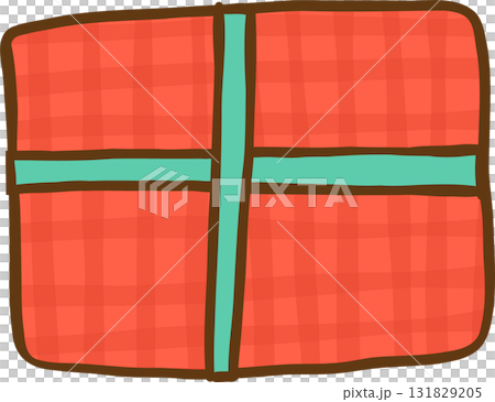 Christmas Red Gift Box with Green Bow Hand Drawn 131829205