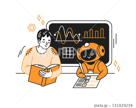 Illustration of Human and Robot Learning Together 131829239