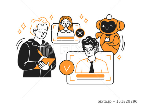 Illustration of Human Robot Interaction in Hiring Process 131829290
