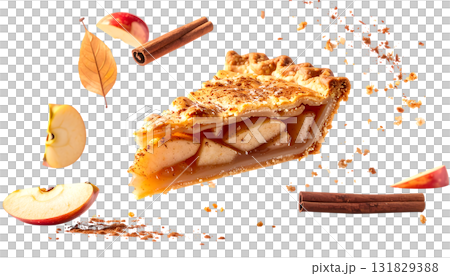 香ばしく焼き上げたアップルパイ｜背景なし・透過PNG 131829388