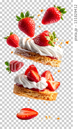 甘酸っぱい苺のミルフィーユケーキ｜背景なし・透過PNG 131829412