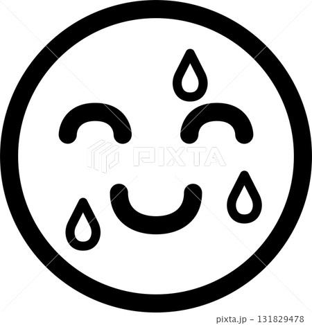 シンプルでかわいい顔のアイコン　絵文字　焦る　冷や汗　笑顔　飾り　イラスト　デザイン　素材 131829478