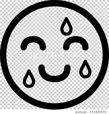 シンプルでかわいい顔のアイコン　絵文字　焦る　冷や汗　笑顔　飾り　イラスト　デザイン　素材 131829478