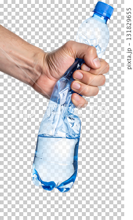 單手用力捏碎塑膠瓶的瞬間 單手用力捏碎塑膠瓶的瞬間 131829655