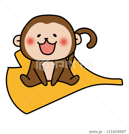 大きな落ち葉に乗る猿 131829897