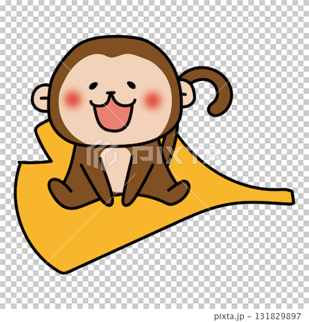 大きな落ち葉に乗る猿 131829897