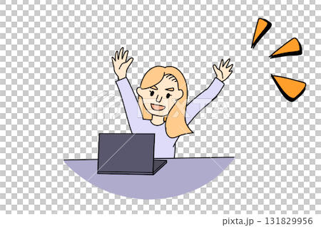 A woman who rejoices in front of a computer A woman who rejoices in front of a computer 131829956