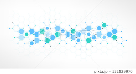 Genetic engineering and molecular structure, hexagon DNA network, science chemical and biotechnology concept, innovation technology, healthcare, and medicine design. Genetic engineering and molecular structure, hexagon DNA network, science chemical and biotechnology concept, innovation technology, healthcare, and medicine design. 131829970
