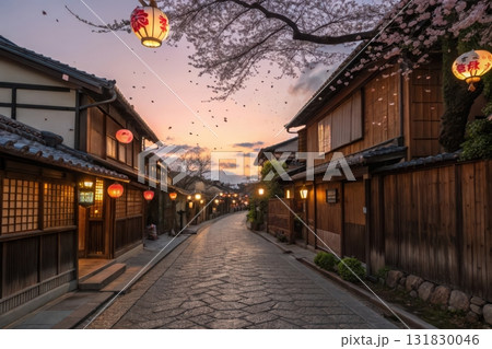 Japanese style town and street sunset time Japanese style town and street sunset time 131830046