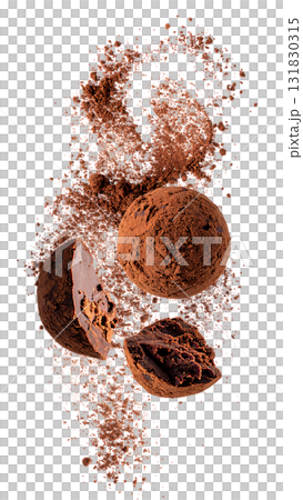Luxurious chocolate truffles with the aroma of cocoa powder | No background, transparent PNG 131830315