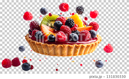 色とりどりのフルーツが輝く華やかなタルトケーキ 131830330