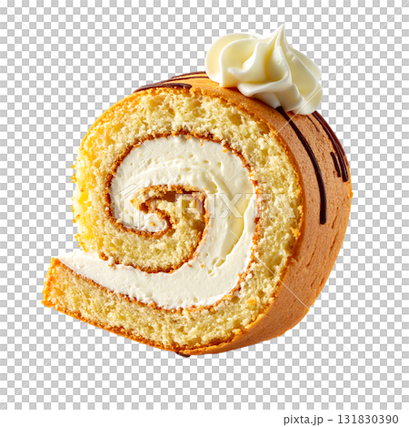 ふんわりクリームが美しいロールケーキ｜背景なし・透過PNG 131830390