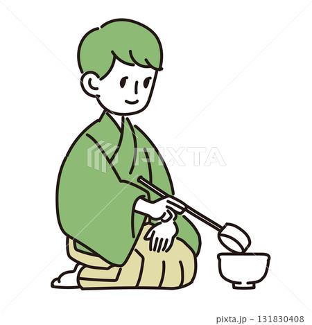 茶道で柄杓を使う男性 131830408