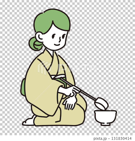 一位女士在茶道中使用勺子 131830414