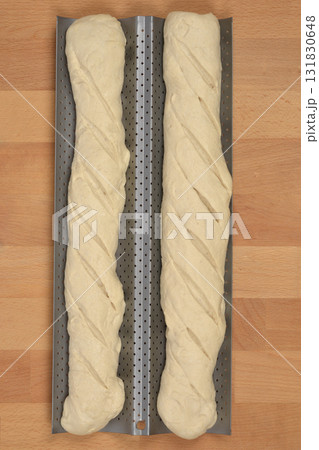 Baguette Dough in Baking Pan Baguette Dough in Baking Pan 131830648