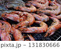 Red Grilled Shrimp on Charcoal Grill 131830666