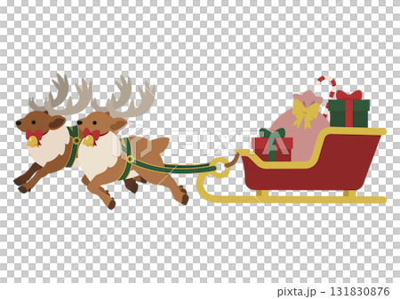 Cute vector illustration of a reindeer pulling a Christmas sleigh (with presents) 131830876