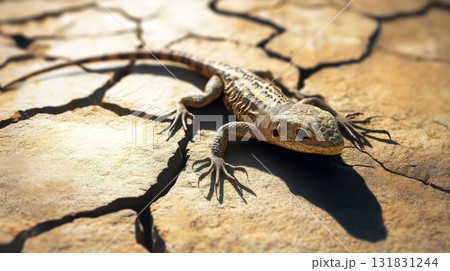 A lizard is laying on a rocky surface 131831244
