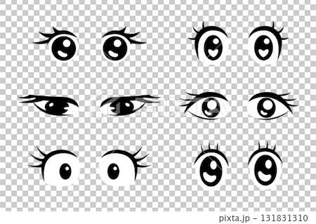 Anime eyes with black line for element, cartoon and illustration 131831310
