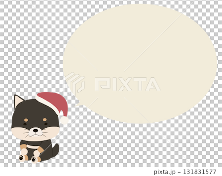 サンタ帽をかぶった黒柴。吹き出し付き サンタ帽をかぶった黒柴。吹き出し付き 131831577