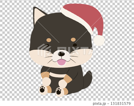 戴著聖誕帽微笑的黑色柴犬 131831579