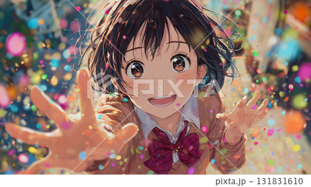 アニメ調 弾けるパーティクルと微笑む少女 アニメ調 弾けるパーティクルと微笑む少女 131831610
