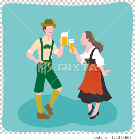 身著德國民族服飾的男女在啤酒節上舉杯慶祝 身著德國民族服飾的男女在啤酒節上舉杯慶祝 131831662