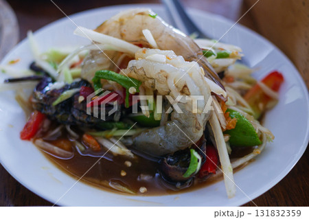 Authentic shrimp salad recipe coastal town culinary delight vibrant kitchen close-up fresh ingredients 131832359