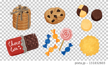 Cookie, candy, and chocolate set - watercolor hand-drawn illustration 131832603
