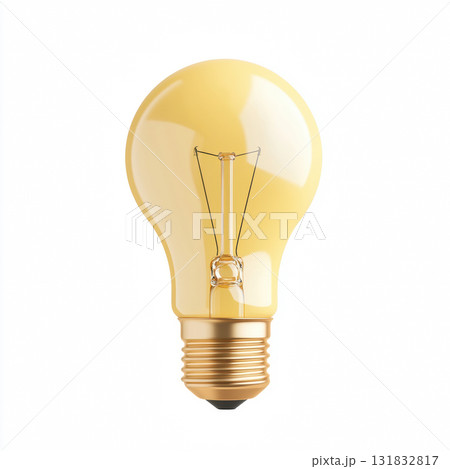 3D render a light yellow bulb with a gold metal...のイラスト素材 [131832817 ...