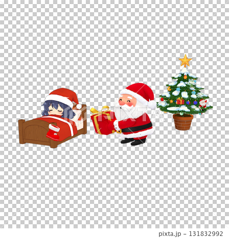 Illustration of Santa delivering presents on Christmas Eve 131832992