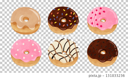 六種甜甜圈－水彩手繪插圖 131833236