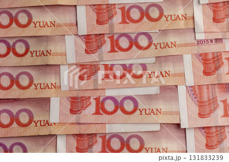 number 100 on a group of red Chinese yuan folded together, the face value of Chinese money folded together, a large amount of money is the Chinese national currency 131833239