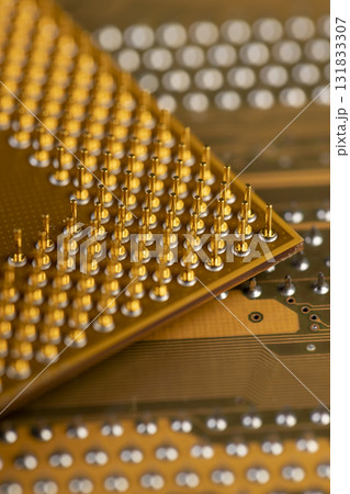 an electronic board with electrical components for connecting various devices into one system, close up an electronic board with electrical components for connecting various devices into one system, close up 131833307