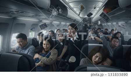 緊急事態!飛行機の急降下で阿鼻叫喚の機内 緊急事態!飛行機の急降下で阿鼻叫喚の機内 131833890