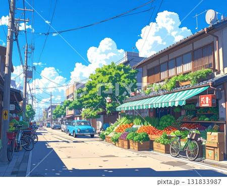【AI生成画像】イラスト風　昭和の懐かしい八百屋の風景 131833987
