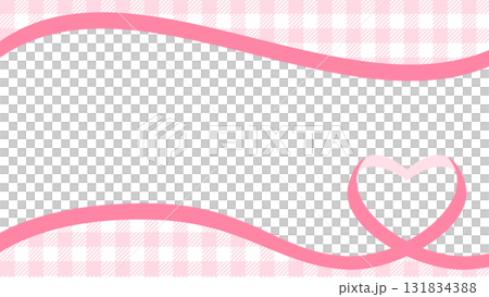 Heart-shaped ribbon decorative frame, gingham check background Heart-shaped ribbon decorative frame, gingham check background 131834388
