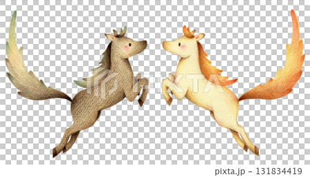 跳躍的長尾巴白馬和黑馬-手繪色鉛筆畫 跳躍的長尾巴白馬和黑馬-手繪色鉛筆畫 131834419